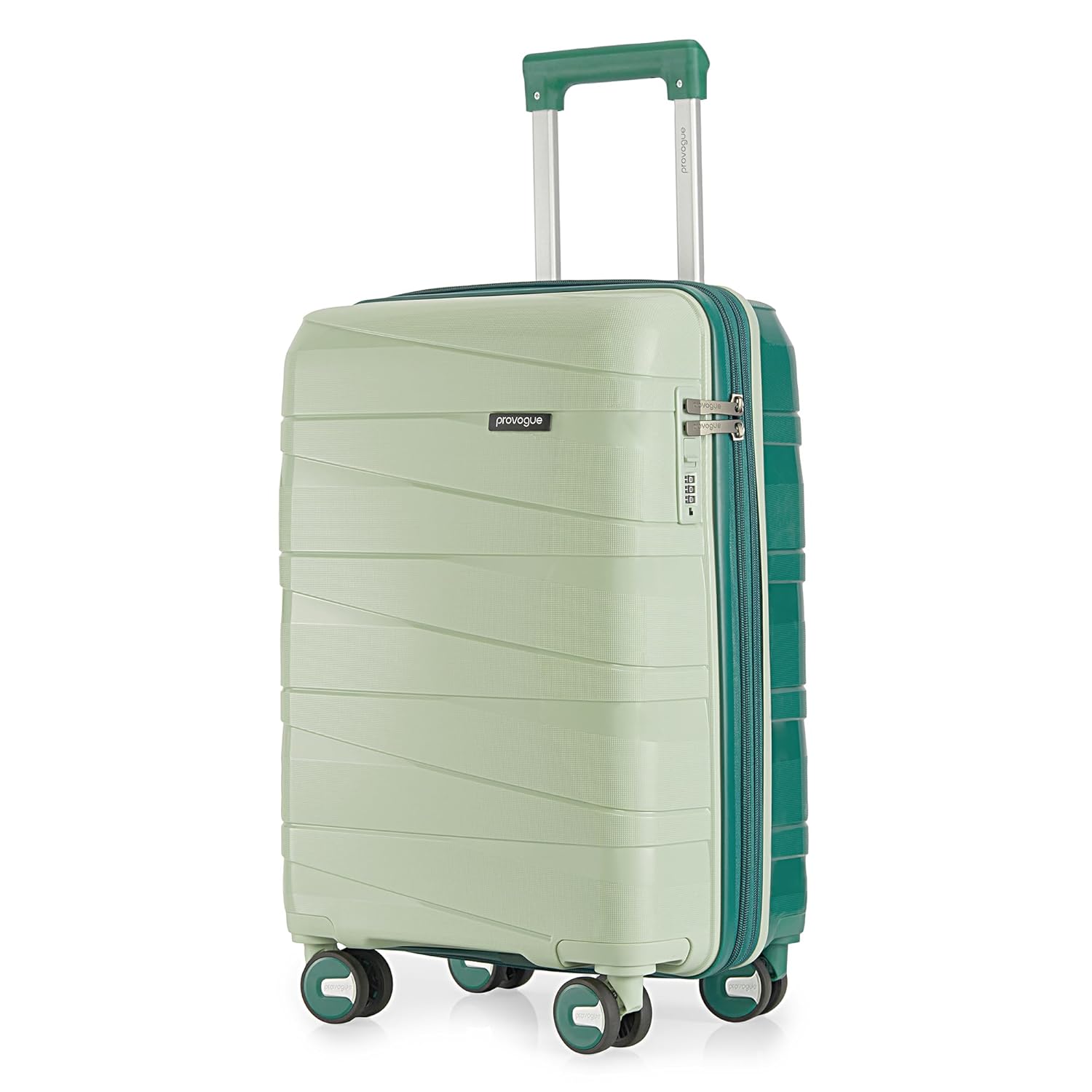 Provogue Azure Hard-Sided PP 55 Cm Cabin Luggage Suitcase | Expandable Space with 8 Wheels Trolley Bags for Travel | Lightweight with Combination Lock | 5 Year Warranty (Laurel Green/Hunter Green)