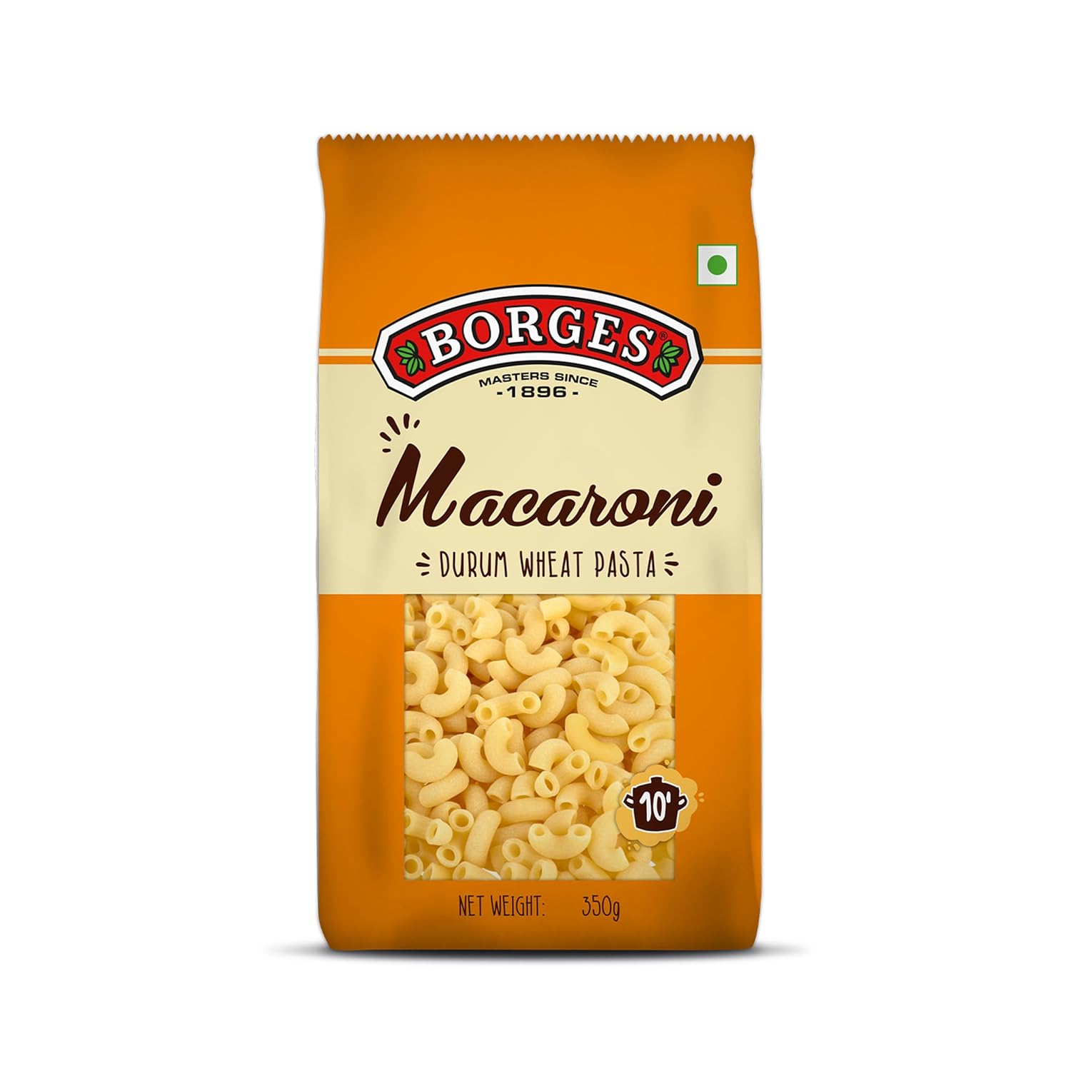 Borges Macaroni Pasta - 350 g | 100% Durum Wheat | High in Protein | Natural Ingredients | Maida Free