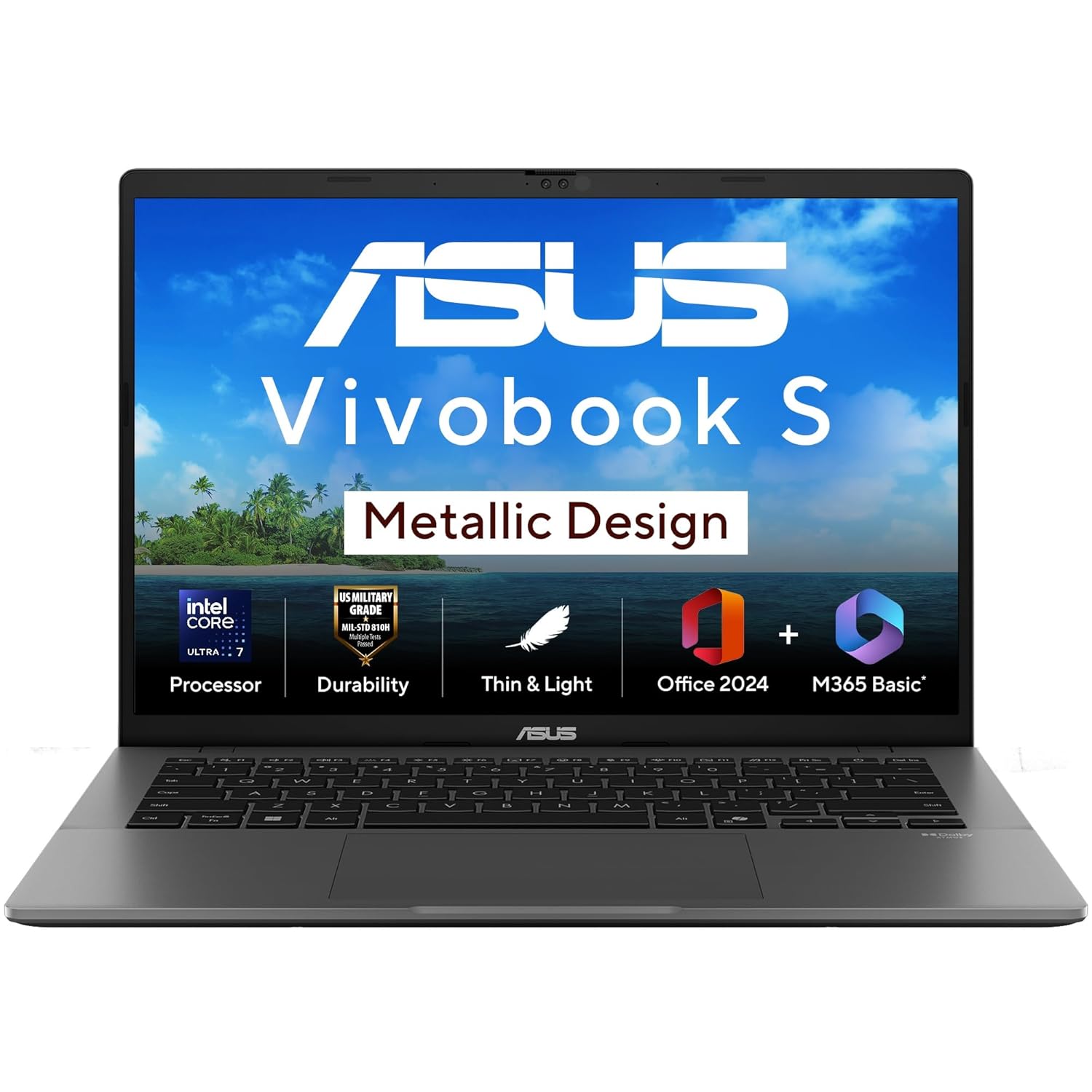 [via HDFC CC]  ASUS Vivobook S14, Intel Core Ultra 7 255H, Metallic Design Laptop(Intel iGPU/16GB RAM/512GB SSD/FHD+/14"/60Hz/Windows 11/M365 Basic (1Year)*/Office Home 2024/Matte Gray/1.4 Kg) S3407CA-LY083WS
