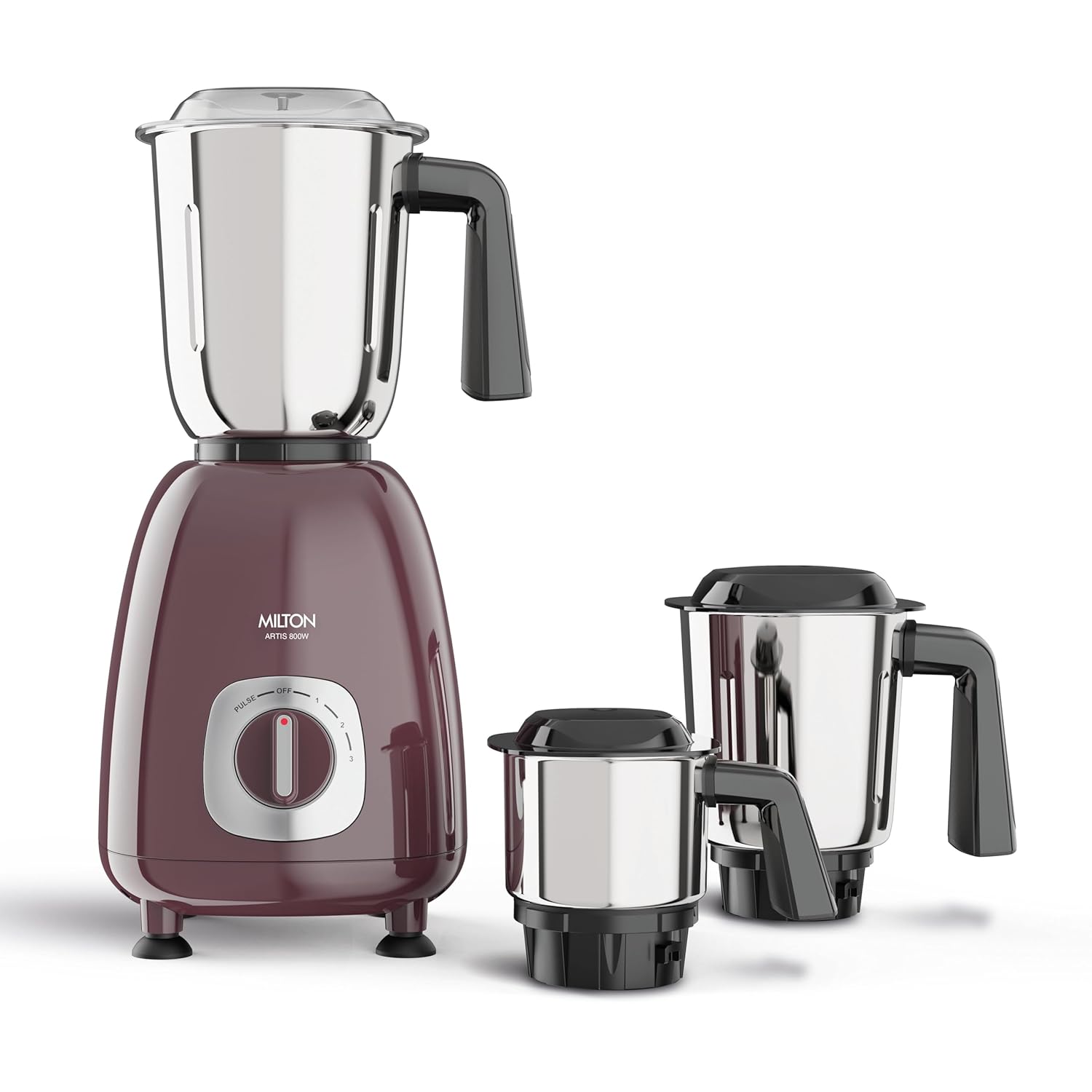 Milton Artis Mixer Grinder, ISI Certified, Grindstone Blade Technology with Noise Limiting design, 3 Jar, 800 W (22000 RPM), 5 yr motor warranty, 2 yr product warranty I Wine