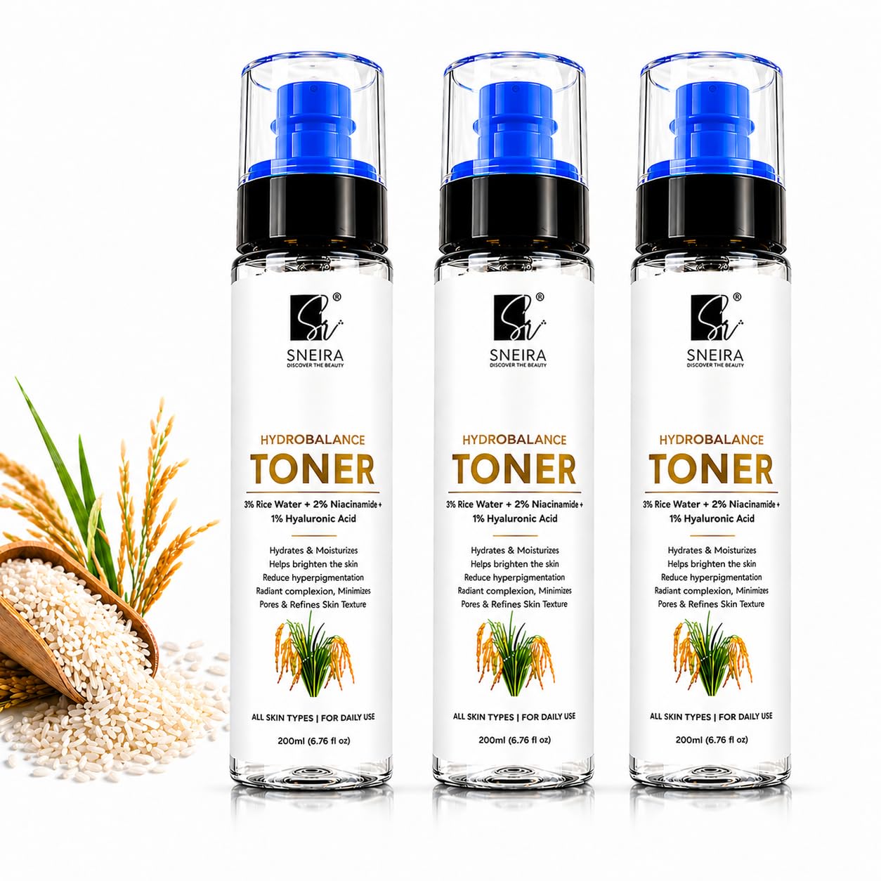 HydroBalance Toner 300 ml, 3% Rice Water, 2% Niacinamide, Enriched with 1% Hyaluronic Acid Exfoliating Face Toner Mist For Pores Tightening Glowing Skin Korean Beauty Secrets For Women & Men