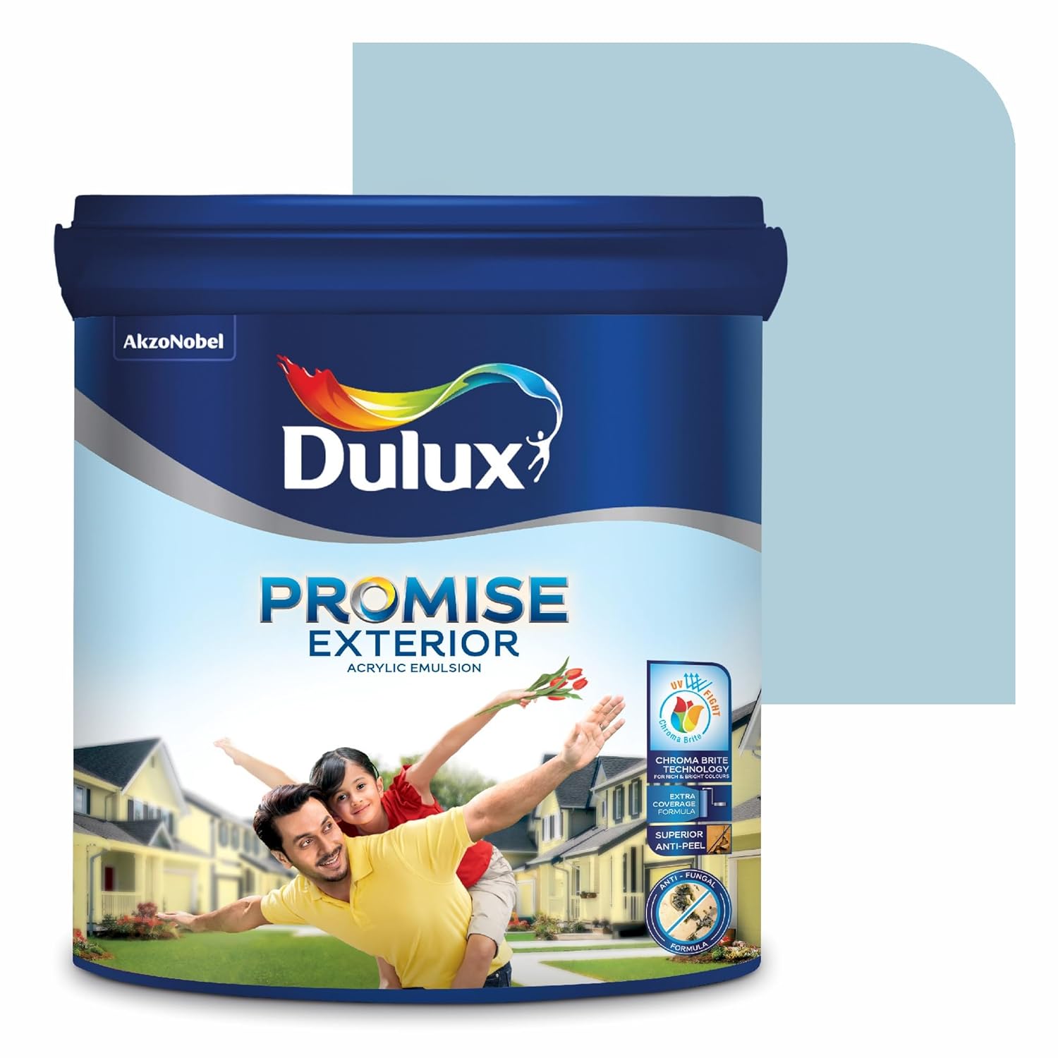 Dulux Promise Exterior Emulsion Paint (10L, Blue Hydrangea)Ideal for exterior wall paint, smooth finish, anti-peel & anti-crack, perfect for dry to moderate climates, 3-year warranty