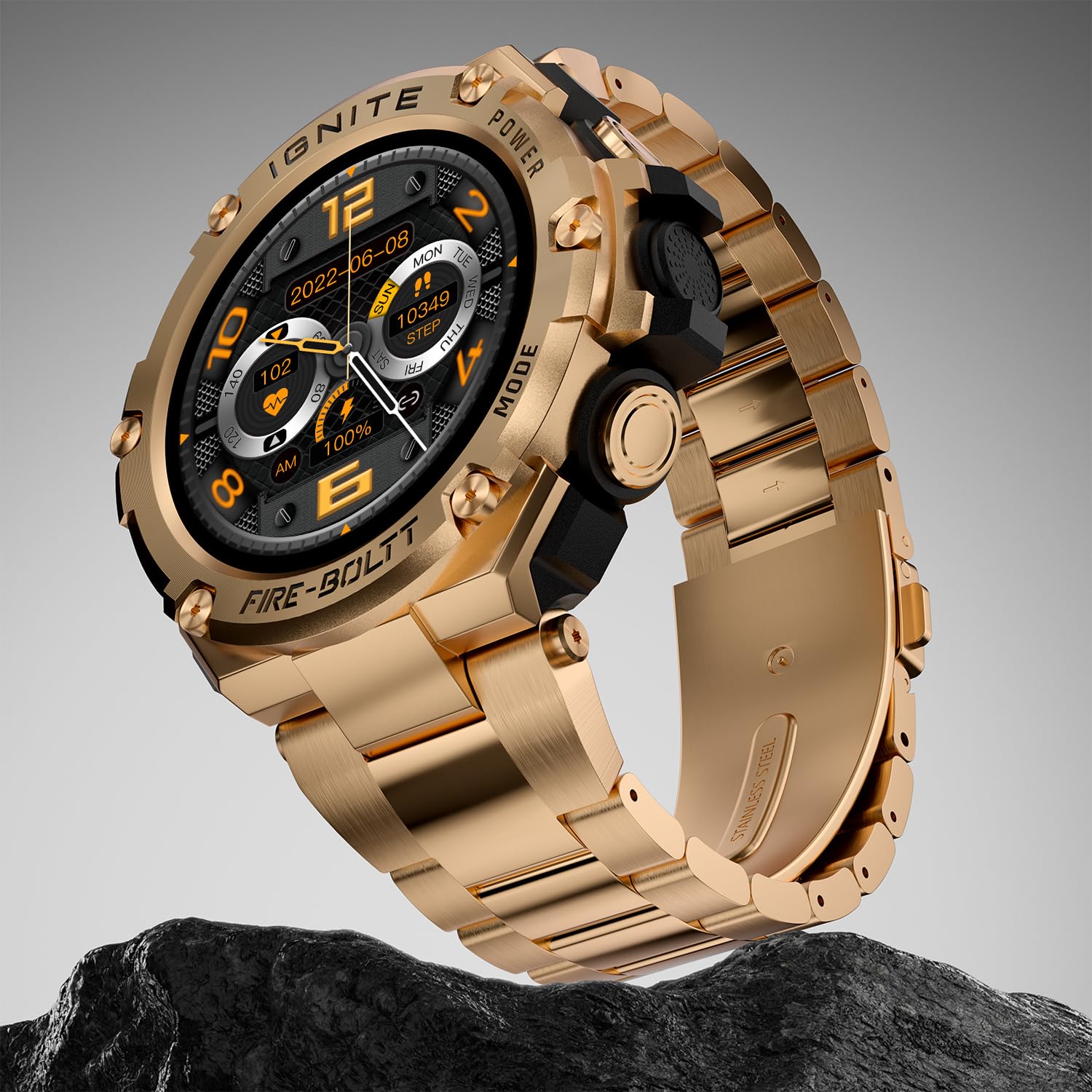 Fire-Boltt Assault Rugged Smartwatch – 1.5' HD Display, Bluetooth Calling, 600mAh Battery, Compass, Heart Rate & SpO2 Monitoring, 7-10 Days Battery Life, Heavy Metal Sports Design