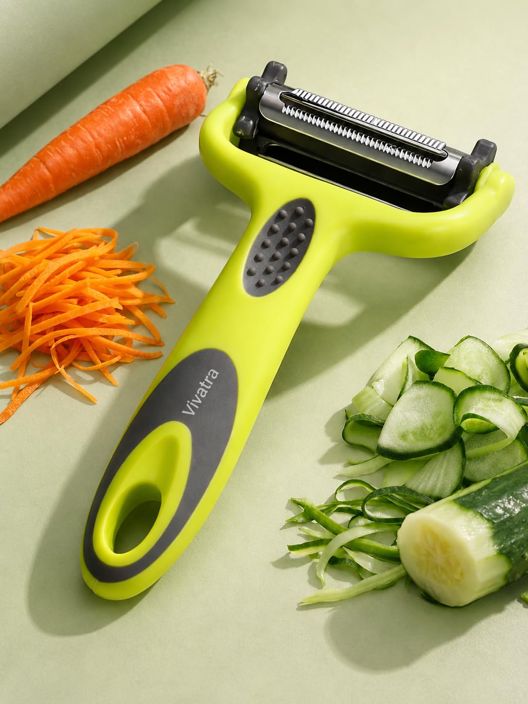 Vivatra 3-in-1 Stainless Steel Vegetable & Fruit Peeler | Straight, Serrated, and Julienne Blades | Sharp Multipurpose Peeler for Kitchen, Salad, Garnishing & Professional Use
