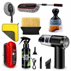 8 PCS Car Cleaning Kit Combo with Portable 120W Car Vacuum Cleaner | Complete Car Interior Cleaning Kit | Car Duster, Detailing Brush, Anti Fog Spray & Microfiber Cloth | Car Accessories Set
