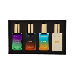 BELLAVITA Unisex Scents Gift Set | 4x20ml | Long Lasting Perfume|Woody & Musk Fragrance Notes| Eau de Parfum - 80 ml (For Men & Women)
