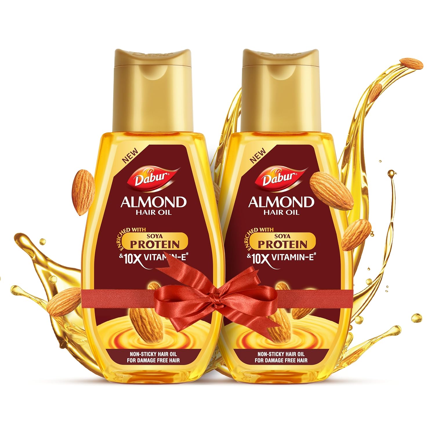 Dabur Almond Hair Oil - 580ml(290ml*2) | Provides Damage Protection | Non Sticky Formula | For Soft & Shiny Hair | With Almonds, Keratin Protein, Soya Protein & 10X Vitamin E