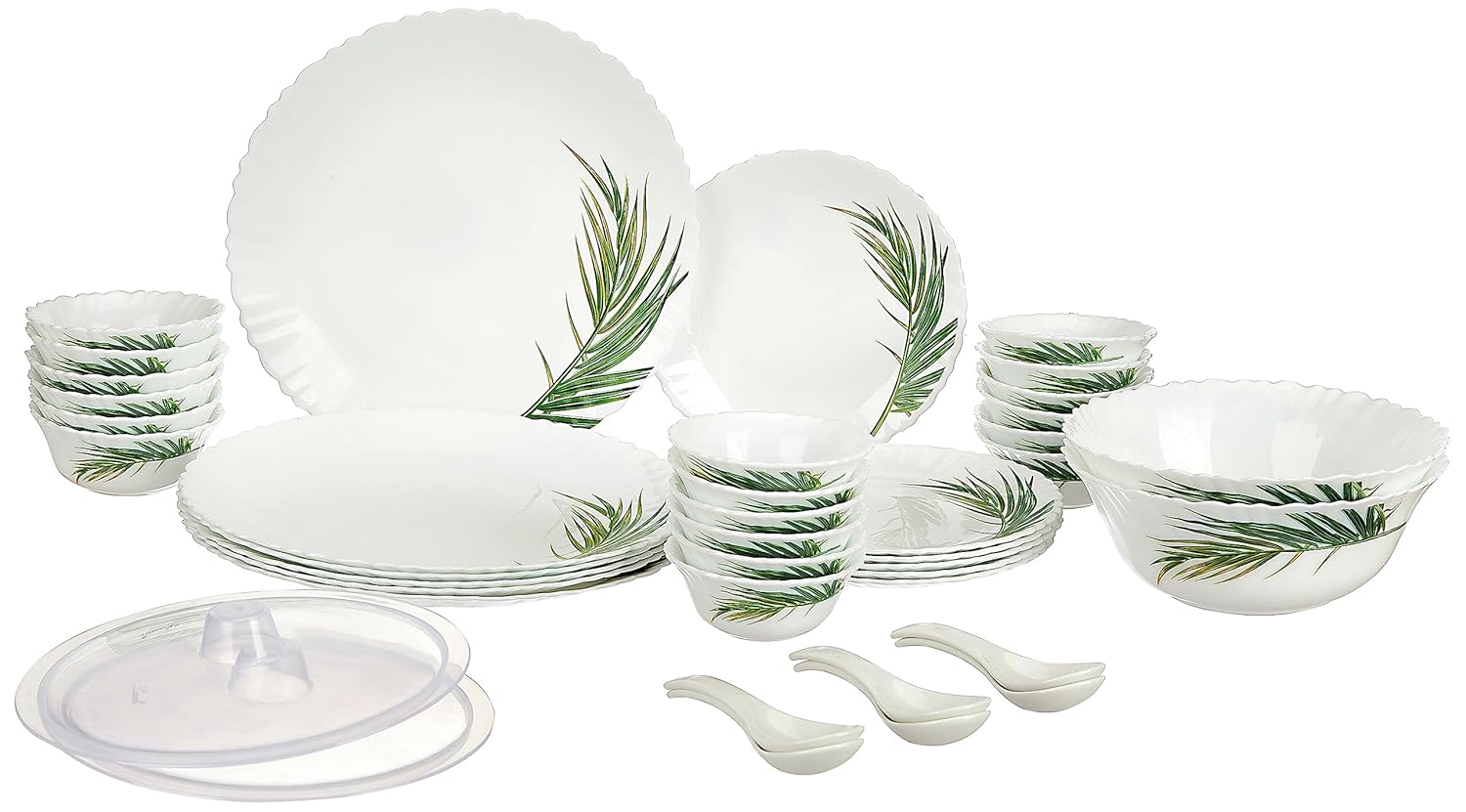 Larah by Borosil Crescent Fluted Series Opalware Dinner Set | 40 Pieces for Family of 6 | Microwave & Dishwasher Safe | Bone-Ash Free | Crockery Set for Dining & Gifting | Plates & Bowls | White