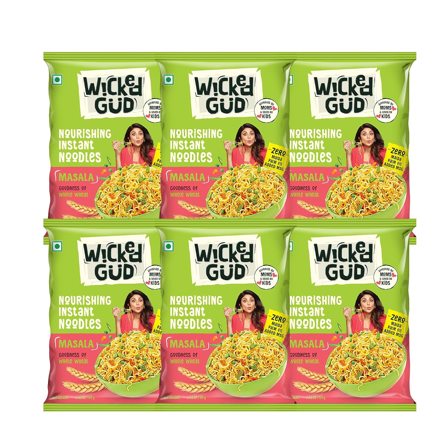 WickedGud Nourishing Masala Instant Noodles (69 gm x 6)| Healthy Noodles | No Maida | No Palm Oil | No Added MSG | High Protein