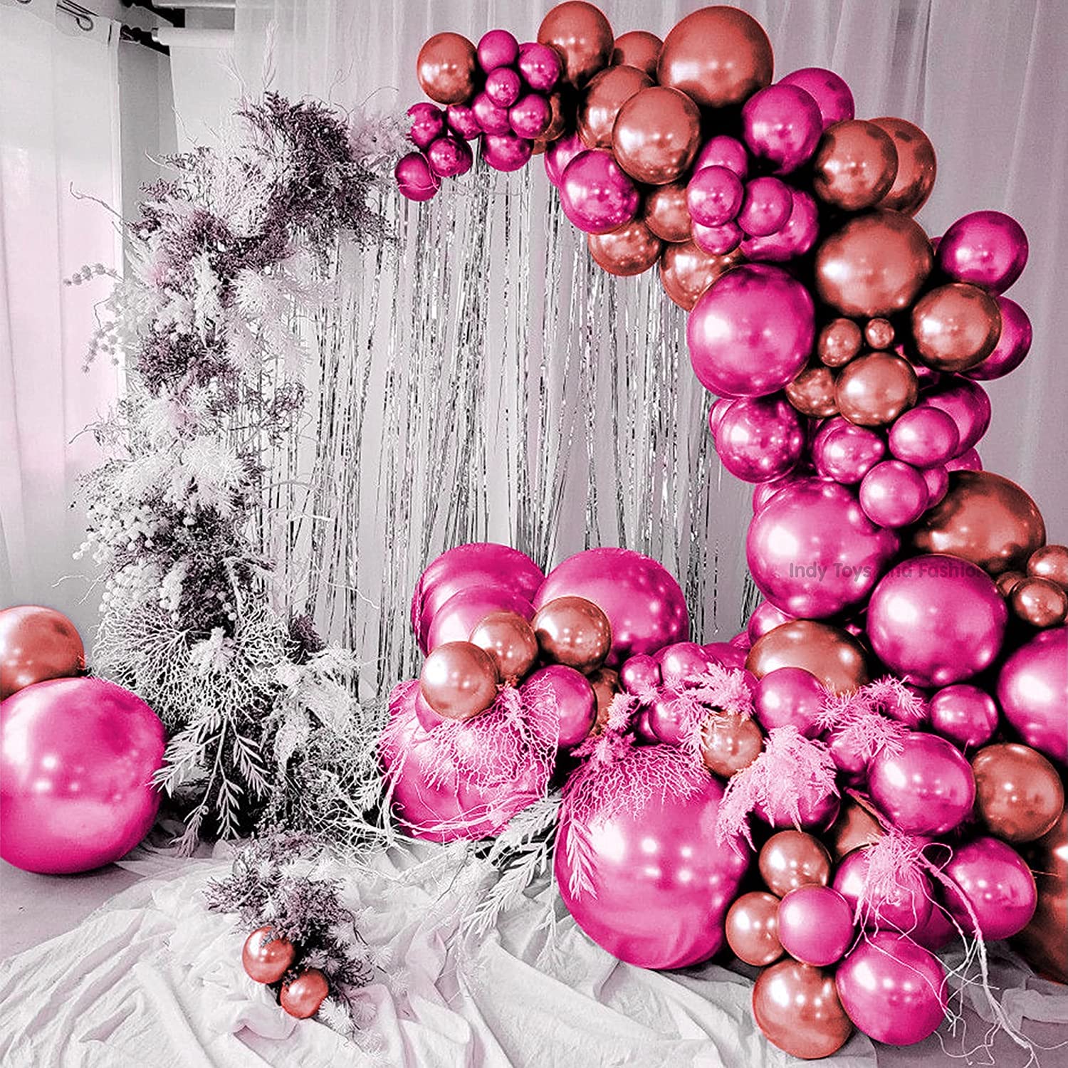 Just Party 25Pcs Rose Gold & 25Pcs Pink Metallic Chrome Balloons with Shiny Surface For Birthdays/Anniversary/Engagement/Baby Shower/bachelorette Party Decorations (Pack of 50)