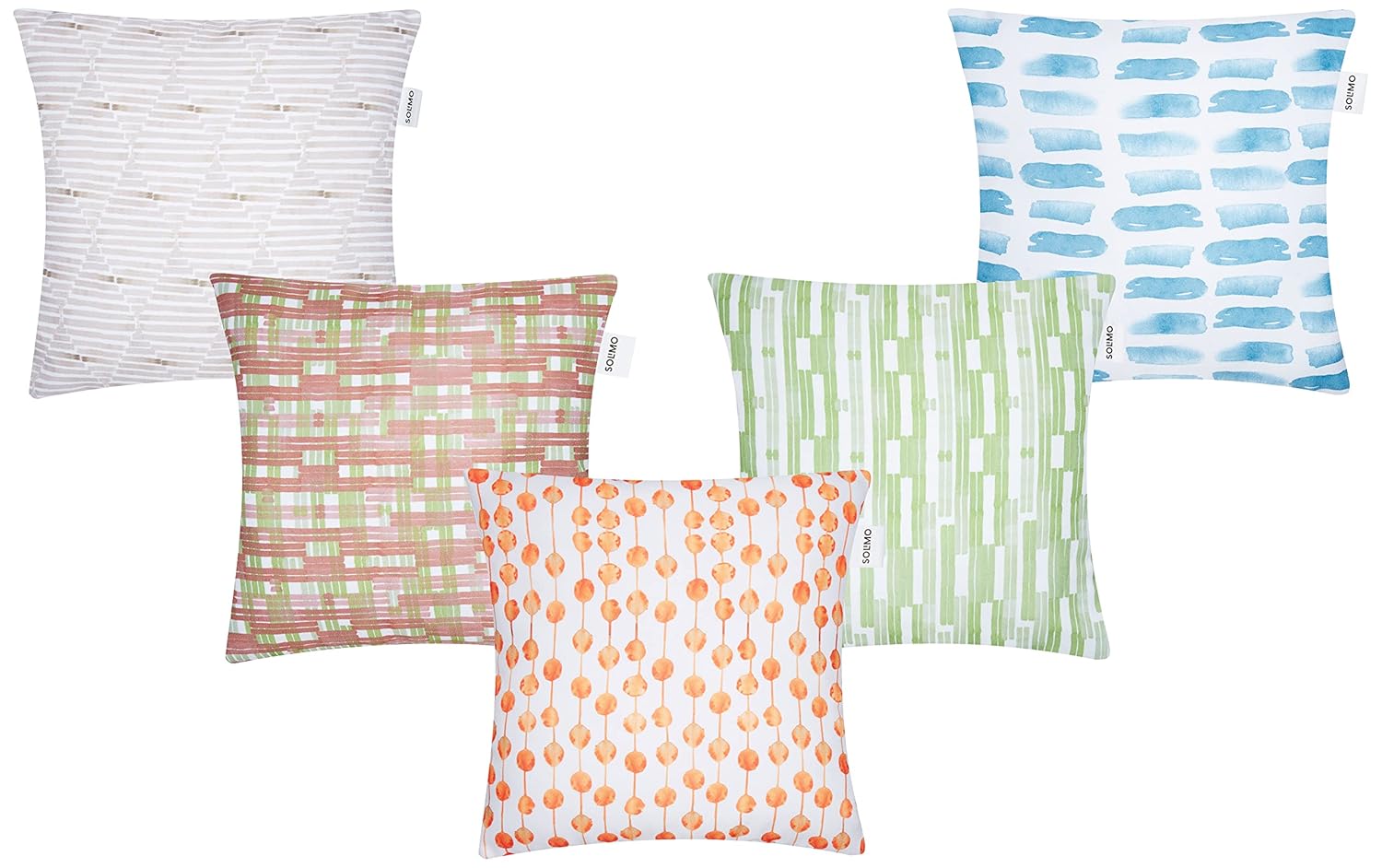 Solimo Awalyo Polyester Printed Cushion Covers, Set of 5, 16 x 16 Inch