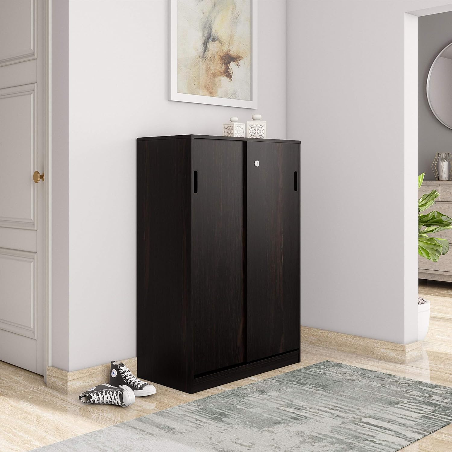 Amazon Brand - Solimo Aquilla Engineered Wood Particle Board Wenge Finish Storage Unit with 2 Door (Sliding) ,Brown