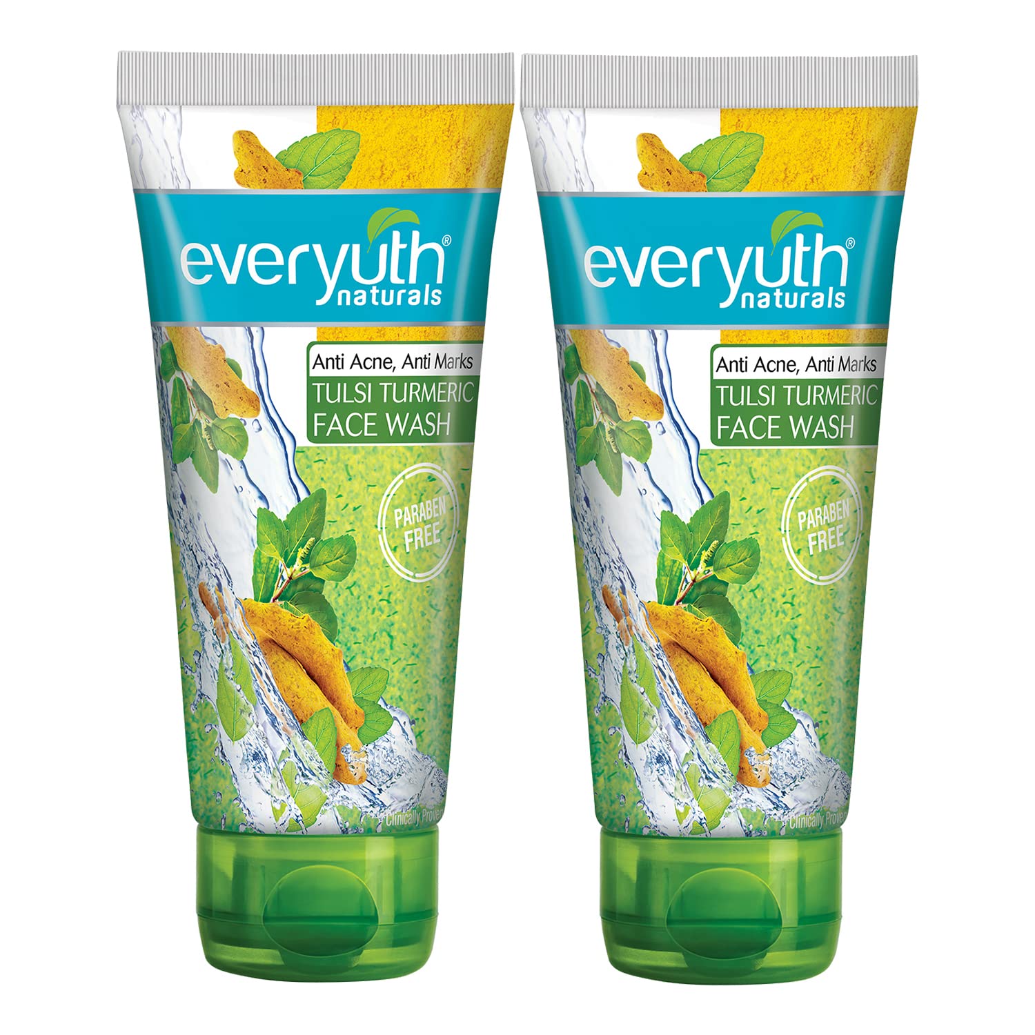 Everyuth Naturals Anti Acne,Anti Marks Tulsi Turmeric Face Wash|Gentle Exfoliation & Blemish Control|Paraben free|For Oily,Dry,Normal,Combination & Sensitive Skin|100% Soap Free - 150 g (Pack of 2)