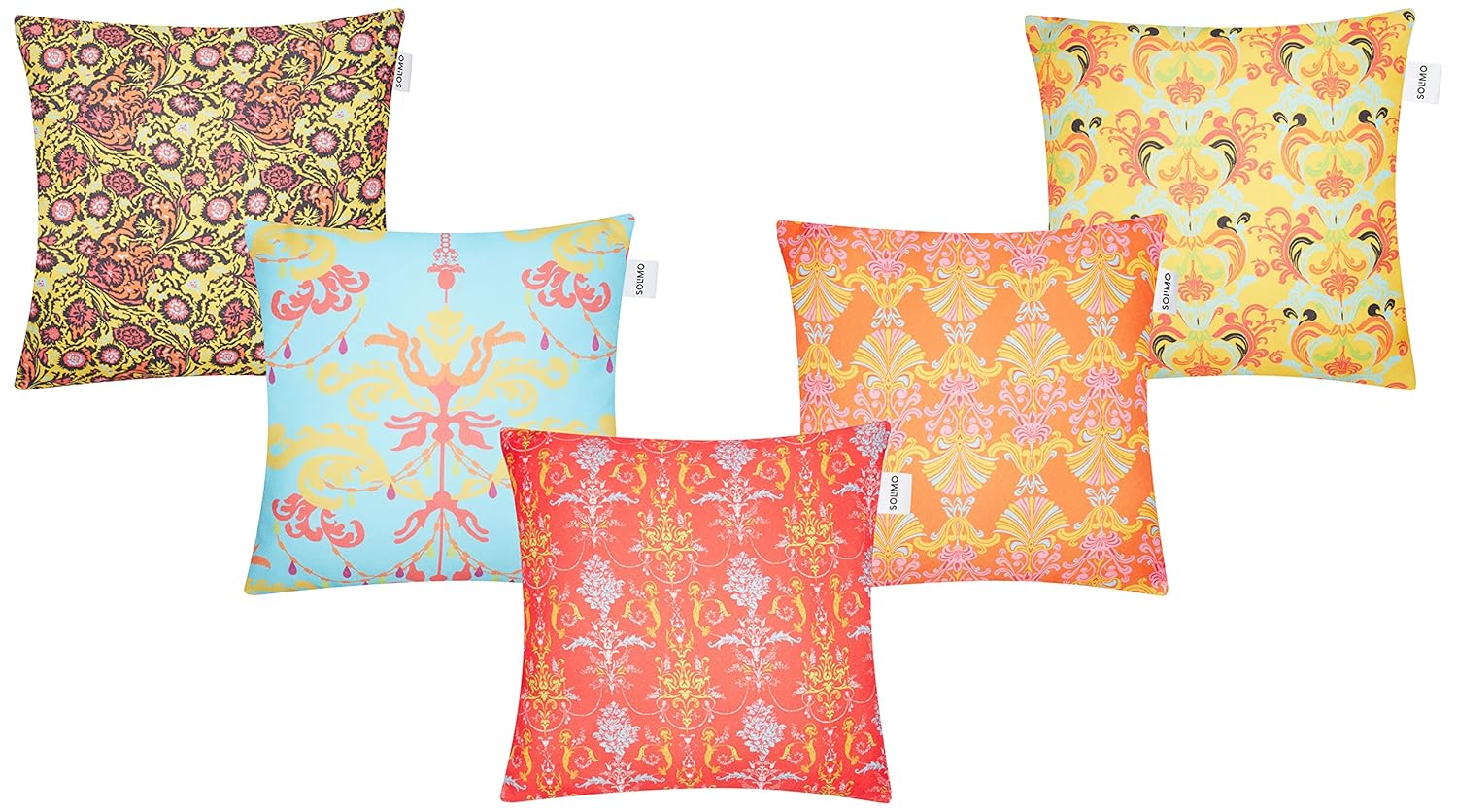 Solimo Mowsti Polyester Printed Cushion Covers, Set of 5, 16 x 16 Inch