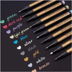Amitasha Metallic Art Marker Paint Pen Set of 12 Water-Based Shimmer Ink Fine Tip Color Shades for Glass, Metal, Ceramic, Art Projects Fine Metallic Markers Set, Ideal for DIY Crafts, Creative Gifts
