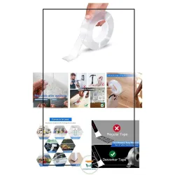 Aquriflo Double Sided Tape Heavy Duty, Heat Resistant, Multi-Functional, Removable, Washable, Reusable Anti-Slip Gel Nano Grip Tape