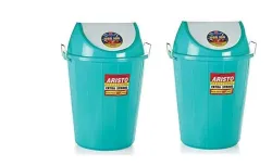 ARISTO Swing Lid Garbage Waste Dustbin with Metal Side Handle 60 LTR (GREEN & GREEN) PACK OF 2