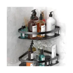 Bathroom Organizer Without Drill | Self Adhesive Wall Shelf for Bathroom & Kitchen | Stainless Steel Bathroom Rack & Shampoo Holder | No Drill Wash Basin Storage Stand(Pack of 2)