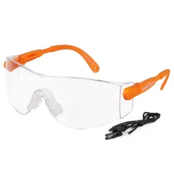 BISON LIFE Vison Safe, BoxerX Safety Glasses Adjustable Angle Temples, Frameless Anti-scratch and Anti-fog Clear Lens Orange Temple - Pack of 1
