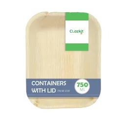 Clazkit Areca Palm Leaves Containers with Lid | Disposable Eco-Friendly Containers for Serving Snacks and Meals | Durable and Sturdy Containers used for Kitchen (750ml, Pack of 10)
