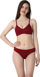 Cotton Plus Bra & Panty Set Solid Maroon Lingerie Set