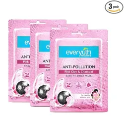 Everyuth Naturals Anti Pollution Pink Clay & Charcoal Sheet Mask Pack of 3