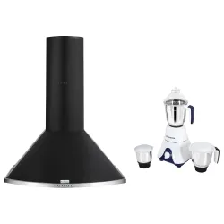 Faber 60 cm,3 way suction ,1095 m3/hr chimney with 3 Jar mixer grinder ( COMBO HOOD TENDER 3D PB BK 60+MIXER) Push button, Black
