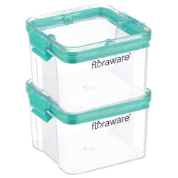 Floraware Food Safe Modular Plastic Square Airtight Containers, Stackable container, Storage Jar with Lid, Pack of 2, 400ml, Blue
