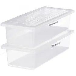 Floraware Plastic Fridge Storage Box, Multipurpose Box With Drain Plate At Bottom 1400Ml Bpa Free, Transparant, Pack Of 2