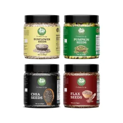 Go Vegan Raw Seeds Combo for Eating - 1kg (Pumpkin, Chia, Sunflower and Flax Seeds - 250gm Each, Pack of 4)