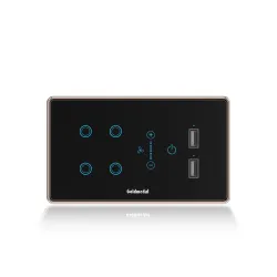 Goldmedal 4 Module I-Touch Wi-Fi 4 Switch + Fan Regulator + 2 USB Port With Glass Plate,Titanium Grey,1_way,Pack Of 1,Suitable For 4 Module Junction Box,No Additional Cover Plate Required,240 Volts