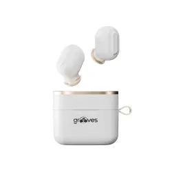 Grooves Metal True Luxury Bluetooth Headset, Matt Silicon Coating, Low Latency Gaming, 5.3v, IPX 5, 20 Min Super Fast Charging with Hybrid Noise Cancellation (White, True Wireless)