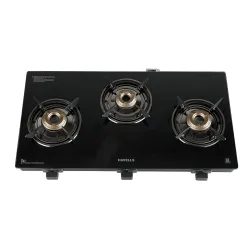 Havells GEOSLIM Gas stove |3 Heavy Duty Forged Brass Burner|6 mm Toughened Glass|Premium Valves|Removable Drip Tray|Soft Touch Knobs|5 year Warranty on Burners, Glass & Valves by Havells (Black)