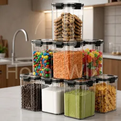 HomeWiz Air-Tight Kitchen Storage Containers Set of 8 (1200 ML Each) | Transparent Plastic Boxes for Fridge, Pantry & Home Organization | Food Grade, Multi-Purpose Storage | Storage Box