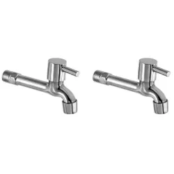 Jagger Turbo Stainless Steel Long Body taps for Bathroom and Kitchen taps with Chrome Finish and Quarter Turn Fitting with Wall Flange and Teflon Tape (Set of 2)