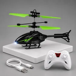 KIDZYMON® RC Helicopter with Hand Gravity Sensor, Flying Remote Control Helicopter Toy, Chargeble, 3D Light & Safety Sensor for Kids Age 4+ Years I Pack of 1 (Green)