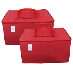 Kuber Industries Rexine 2 Pcs Jumbo Underbed Moisture Proof Storage Bag with Zipper Closure and Handle (Red) -CTKTC6322