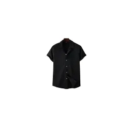Men's Cotton Pop Corn Stylish Half Sleeves Regular Fit Casual Shirt (Black,2XL)