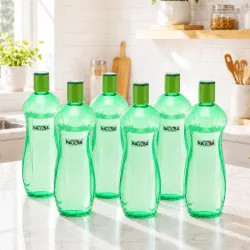 Nayasa Loopy 1000 ML Pet Plastic Fridge Water Bottles Set of 6 | BPA Free | Leak Proof | Airtight Lid | Green
