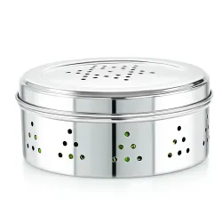 Neelam Stainless Steel Coriander Dabbas with Air Ventilation Size No.8 - Steel Utility Container, Silver, (SBCD089H)