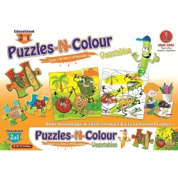 Negi Educational Vegetables Puzzle-N-Colour 2 in 1,Reusable Fun Activity for Kids,Colour It and Wipe It Off! (Vegetables)
