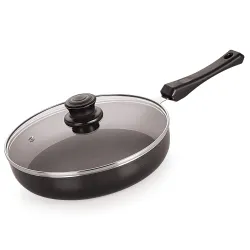 Nirlon Fry Pan with Glass Lid, Heat-Resistant Handle, Heavy Guage 3mm Thickness Aluminum Cookware 3-Layer Nonstick Coatings 24cm, 2.25 LTR(Compatible with All Induction, Gas & stovetops)