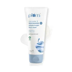 Plum Simply Bright 2% Niacinamide Face Wash With Rice Water | Brightens Skin, Helps Fade Blemishes | Softens & Smoothens Skin | Gentle & Non-Drying | Women & Men | 100% Vegan | 50 ml