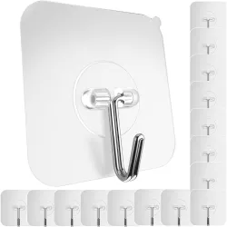 Adhesive Hooks for Hanging Heavy Duty Wall Hooks Self Adhesive Towel Coat Hooks Waterproof Transparent Hooks for Bathroom Shower Kitchen Keys Door Outdoor Home Improvement(Pack of 15)
