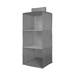 PrettyKrafts 3-Shelf Hanging Wardrobe Organiser with Engineered Wood Base | Heavy-Duty Non-Woven Foldable Closet Storage & Almirah Organizer for Clothes, Accessories, and Toys (Grey)