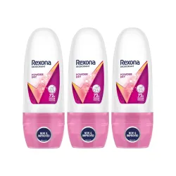 Rexona Powder Dry Underarm Roll-On Deodorant for Women | 72 Hours Long-Lasting Odour Protection | 0% Alcohol, Safe on Skin | 25ML (Pack of 3)