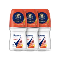 Rexona Sandalwood & Jojoba Oil Antiperspirant Roll-On | for Women | 72H Odour Protection | Limited Edition Pack - ICC Women’s Cricket World Cup India 2025 |50 ML (Pack of 3)