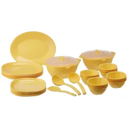 SignoraWare BPA Free Plastic Square Dinner Set | Microwave Safe | Unbreakable & Lightweight | Odor-Free | Great for Parties & Gatherings | Ideal for Regular Home Meals (Set of 32 pcs | Yellow)