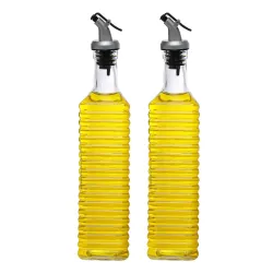 SIMPARTE Oil and Vinegar Cruet Seasoning for Dining Table Glass Bottle (2 Pcs_500 ML), Clear, Medium, Set of 2
