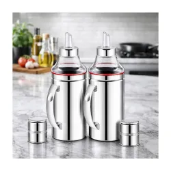 Stainless Steel Oil Dispenser Bottle with Nozzle 1 Litre 1000 ml (Pack of 2)